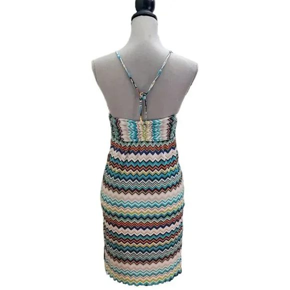 Trina Turk Ruched Sweetheart Halter Midi Dress | EUC | 6 | Blue Tan Multicolor - Picture 3 of 15